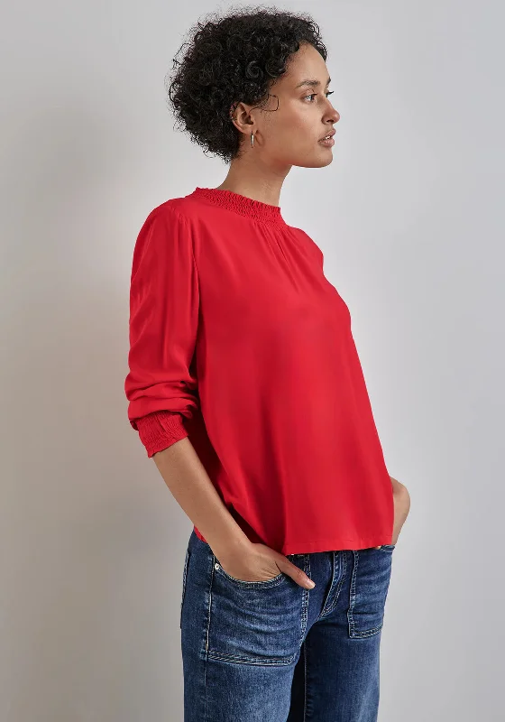 Street One Blouse with Smock Detail, Tangerine Red Off-Shoulder Wrap Blouse