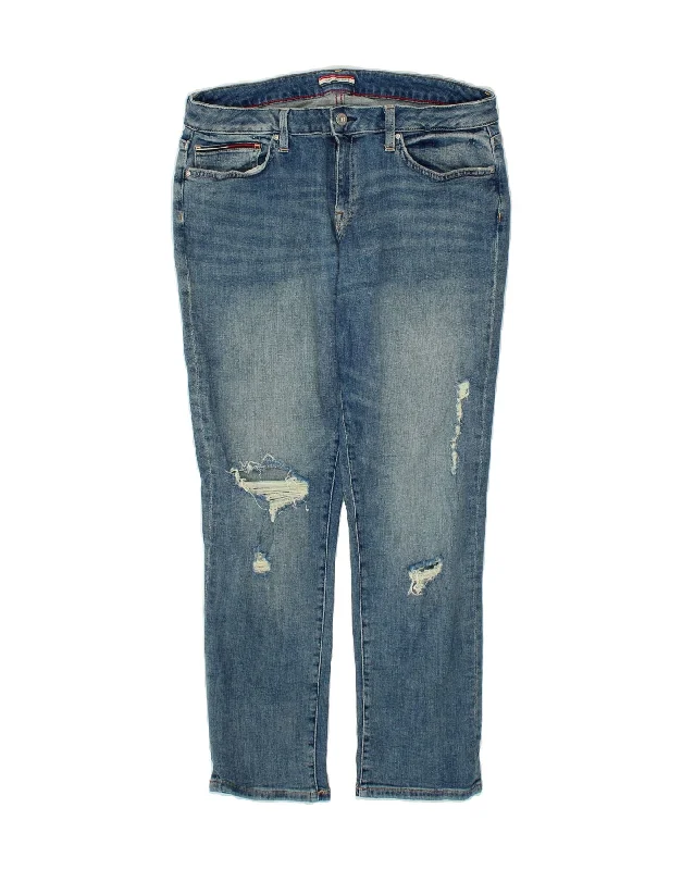 TOMMY HILFIGER Womens Distressed Slim Jeans US 10 Large W32 L29  Blue Elegant Wide-Leg Jeans