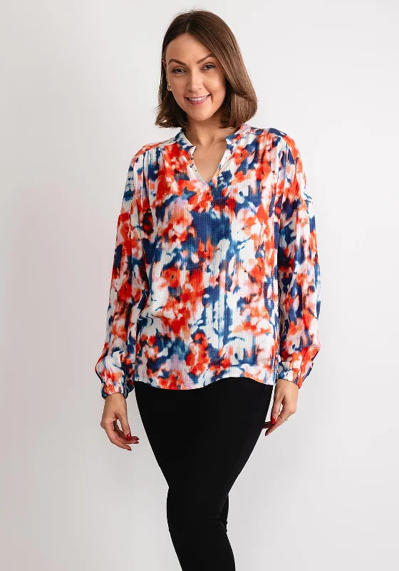 Fransa Oline Abstract Print Blouse, Orange Multi Subtle Shimmer Blouse