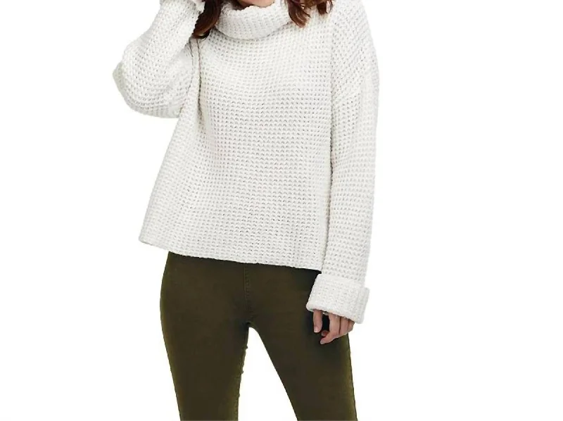 Wendy Waffle Knit Sweater In Cream Front Pockets Side Pockets Patch Pockets