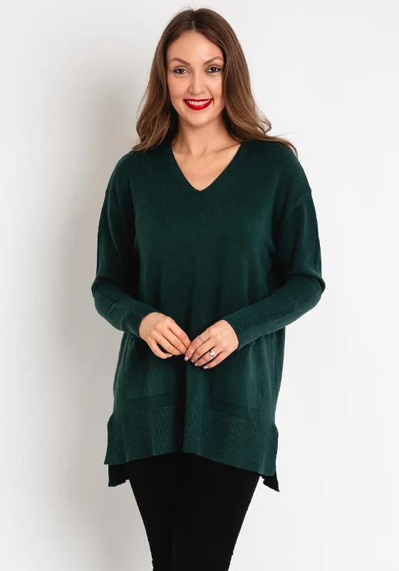 D.E.C.K By Decollage One Size Pocket Detail Knit Sweater, Green Silk Blend Satin Velvet