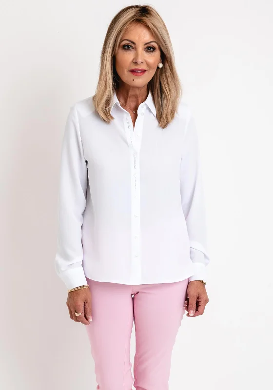 Erfo Embellished Placket Blouse, White Playful Puff Blouse