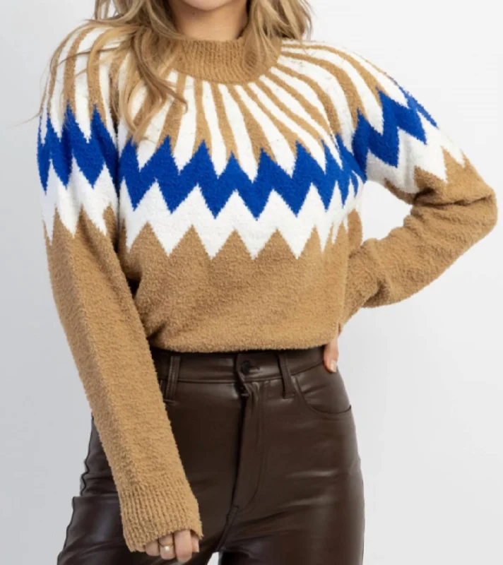 Tis The Starburst Sweater In Beige Ribbed Striped Patterned