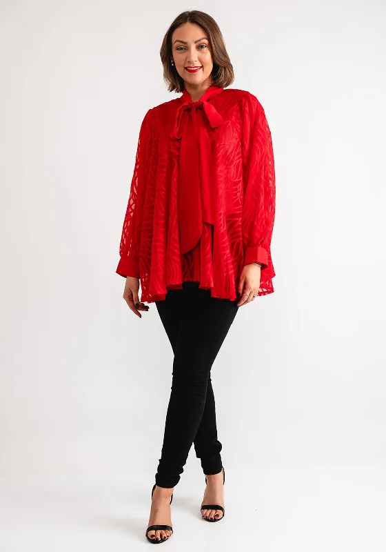 Serafina Collection One Size Textured Blouse, Red Playful Puff Blouse