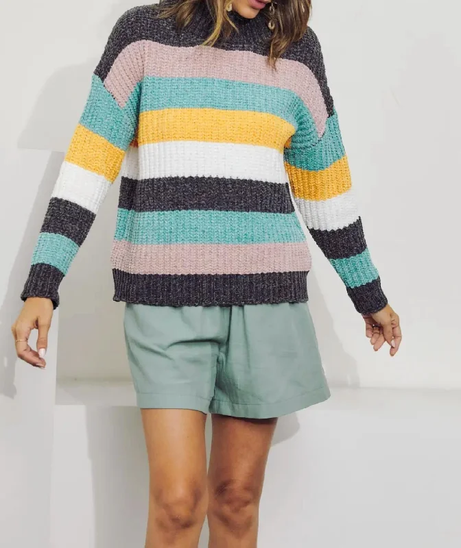 Colorblock Panel Knit Sweater In Rainbow Combo Soft Cozy Warm