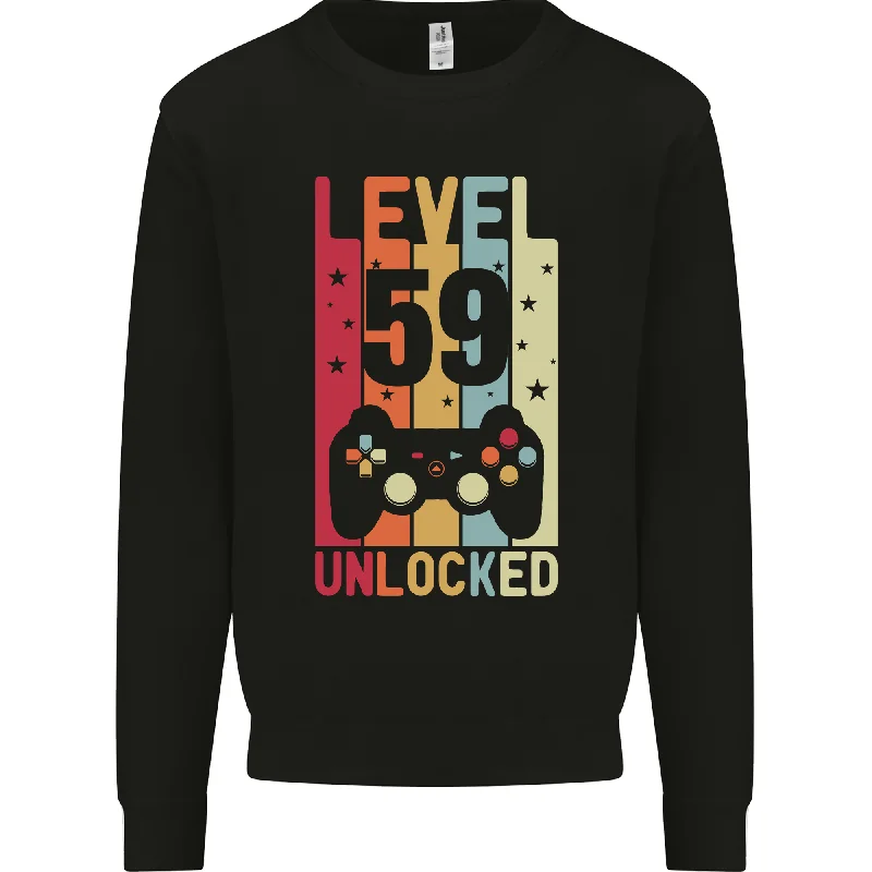 59th Birthday 59 Year Old Level Up Gaming Mens Sweatshirt Jumper Hoodie with Neon Bright Vibrant