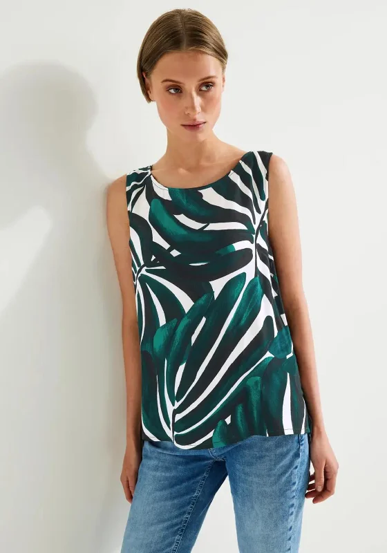 Street One Tropical Print Blouse, Lagoon Green Semi-Sheer Blouse