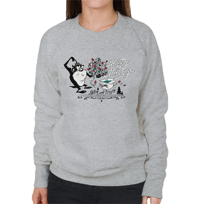 Looney Tunes Christmas Taz Happy Holiday Women's Sweatshirt Hoodie with Hem Drawcord Adjustable Customizable