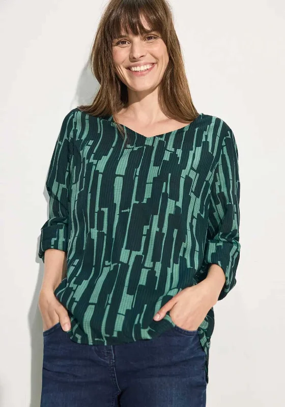 Cecil Abstract Print V Neck Blouse, Green Versatile Layering Blouse