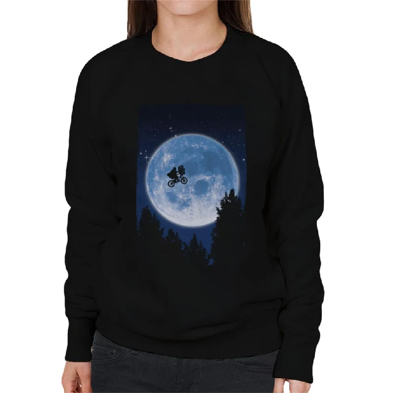 E.T. Flying Bicycle Movie Poster Women's Sweatshirt Hoodie with Ribbed Hem Stretchable Secure