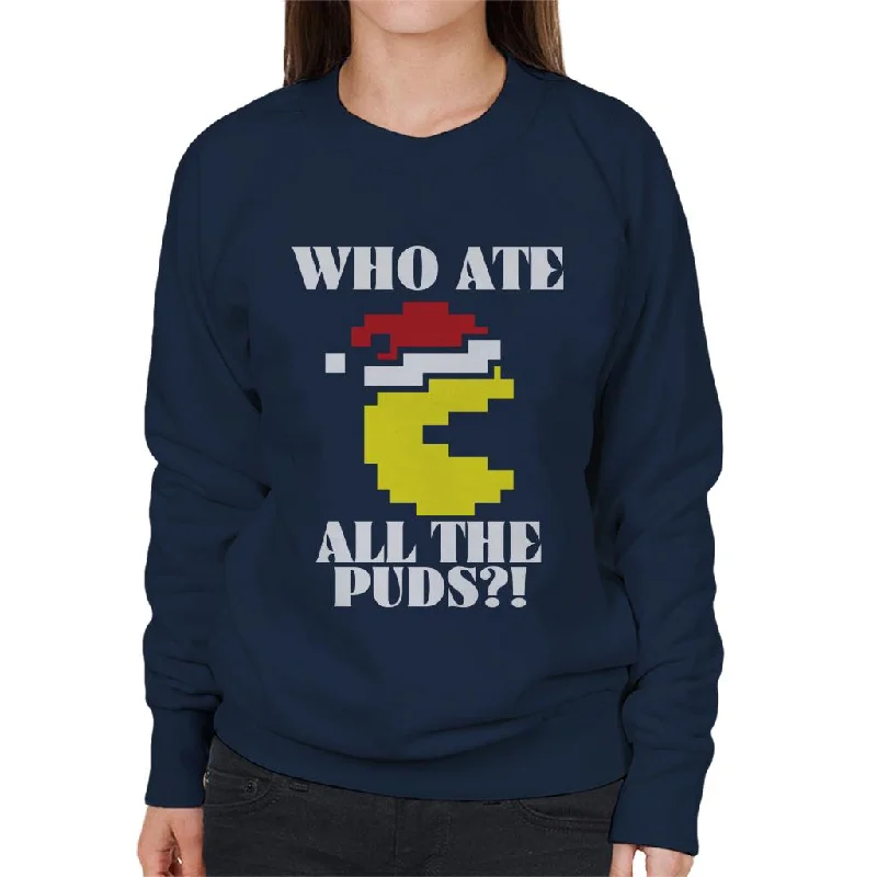 Pac-Man Christmas Who Ate All The Puds Women's Sweatshirt Hoodie with Tied Waist Feminine Flattering