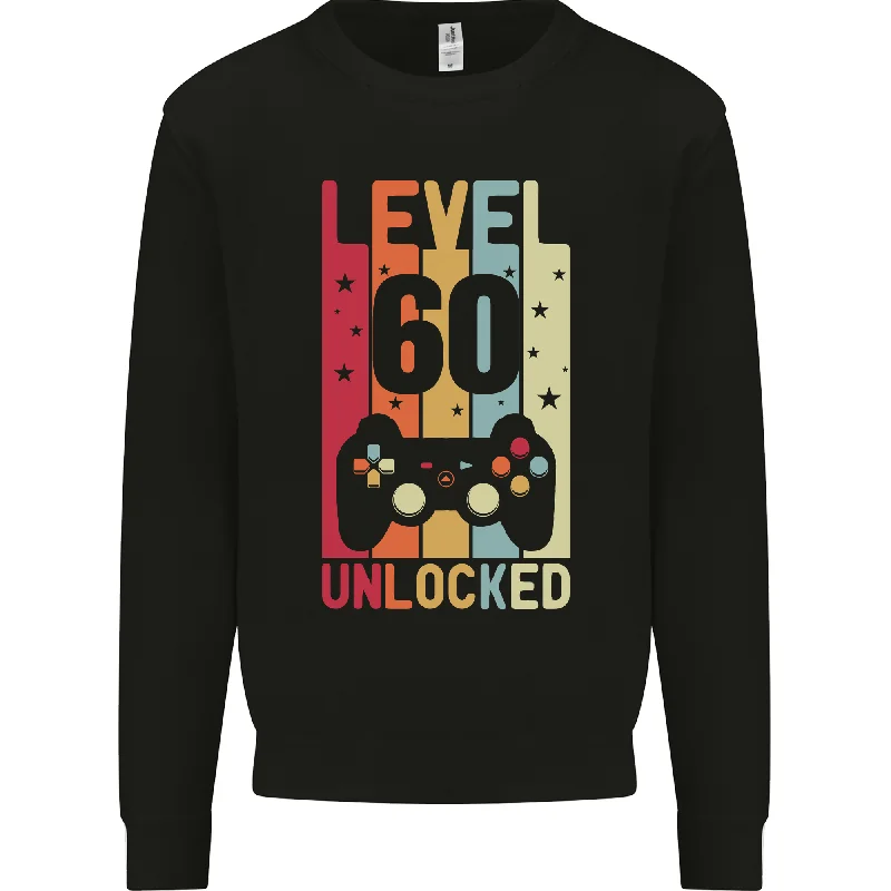 60th Birthday Gamer Level 60 Men's Sweatshirt - Gaming Gift for 60 Year Olds Hoodie with High Neck Warm Protective