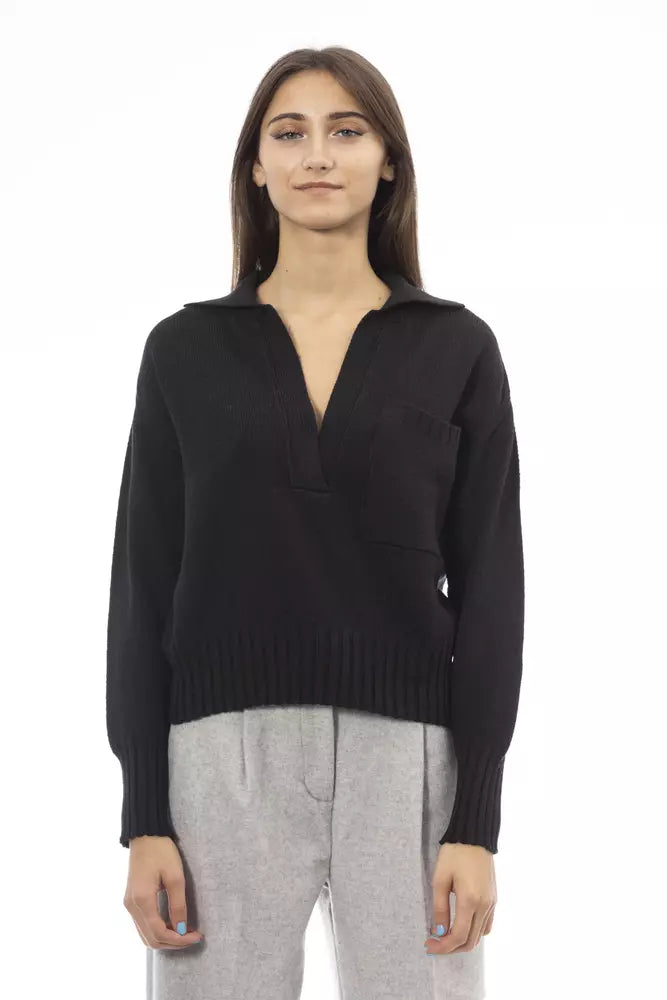 Alpha Studio  Wool Women's Sweater Turtle Neck Boat Neck Asymmetrical Neck