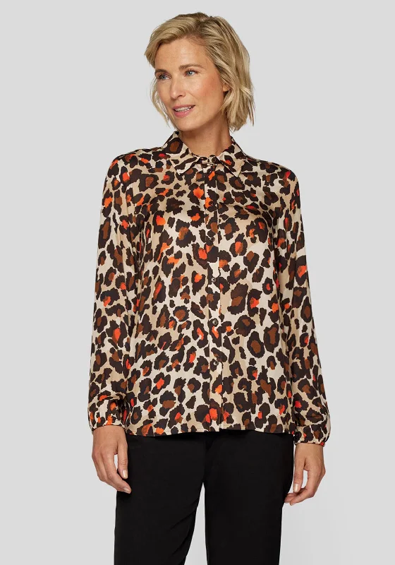 Rabe Leopard Print Button Up Blouse, Brown and Red Relaxed Fit Blouse