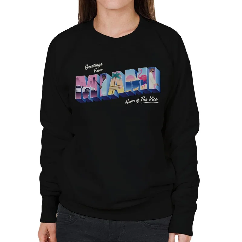 Miami Vice Greetings From Miami Home Of The Vice Women's Sweatshirt Hoodie with Sequins Glamorous Eye-catching