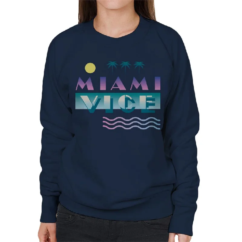 Miami Vice Logo With Sun And Palm Trees Women's Sweatshirt Hoodie with V-Neck Classic Versatile