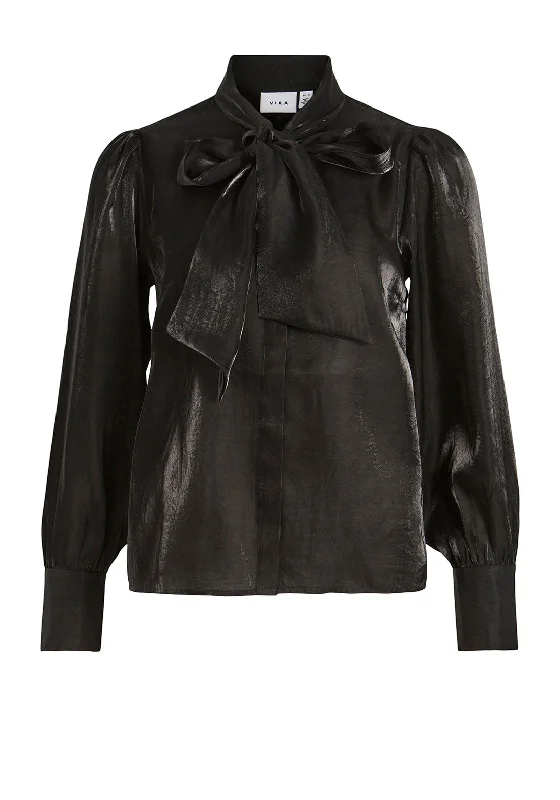 Vila Larnia Shimmer Bow Blouse, Black Everyday Stylish Blouse