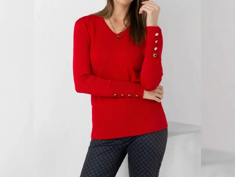 Juliette Red Long Sleeve Sweater Spandex Blend Rayon Blend Denim Blend