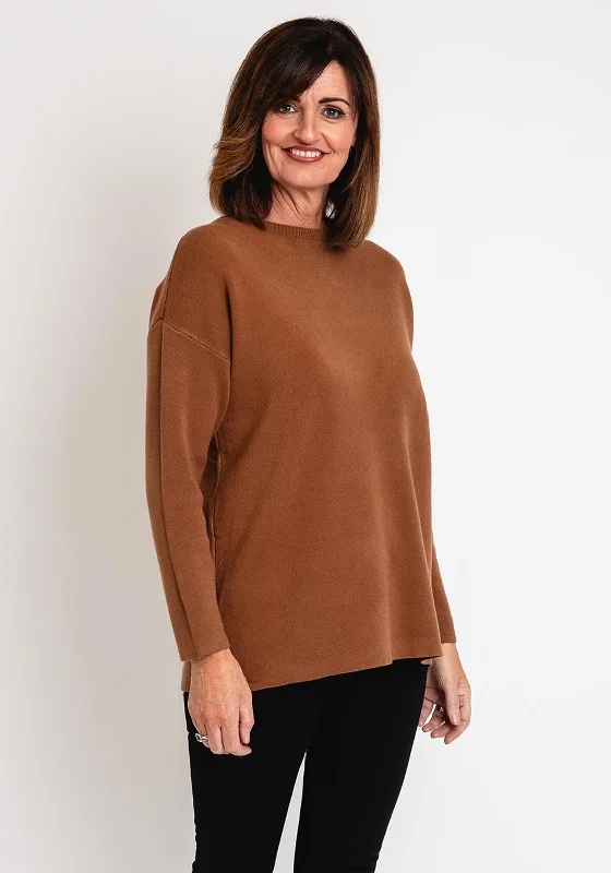 Serafina Collection Round Neck Knit Sweater, Coffee Transparent Opaque Sheer