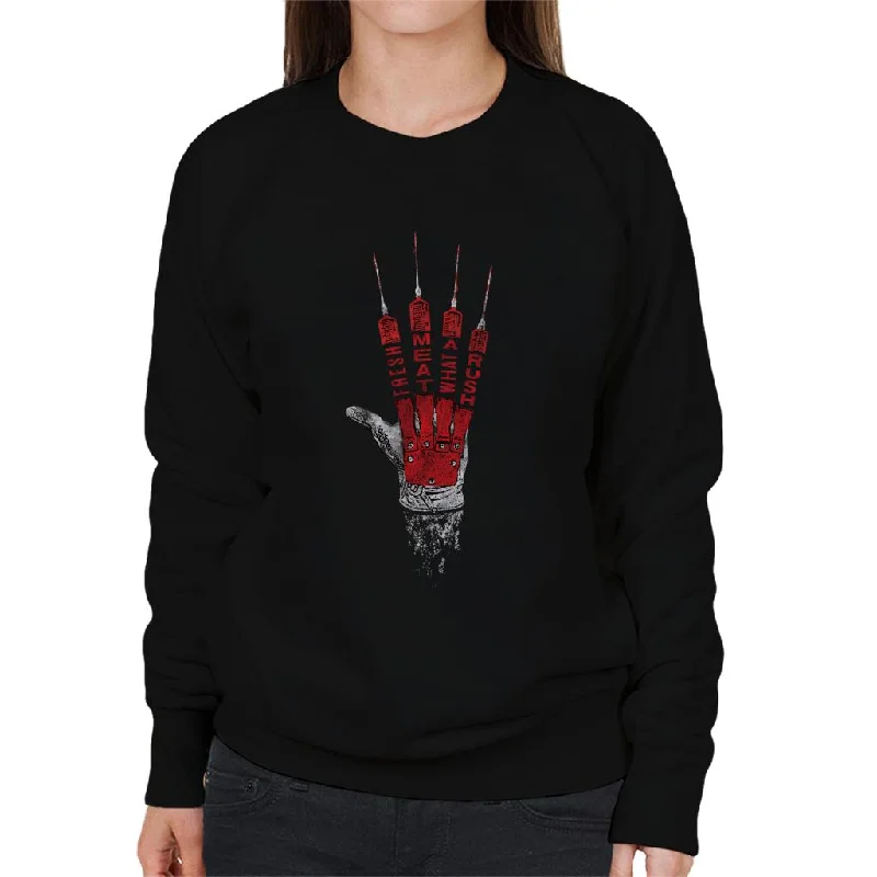 A Nightmare On Elm Street Freddy Krueger Fresh Meat Women's Sweatshirt Hoodie with Logo Branding Identity