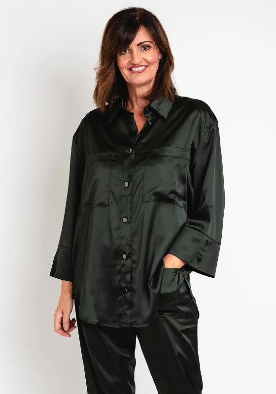 Natalia Collection One Size Sleek Satin Blouse, Khaki Boho Chic Blouse