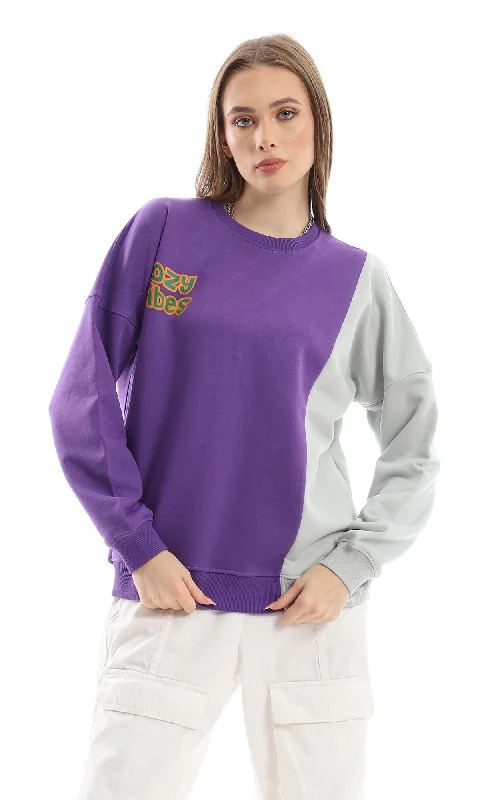 O153496 "Normalize Loving Yourself" Printed Purple Oversized Sweatshirt Hoodie with Applique Textured Unique