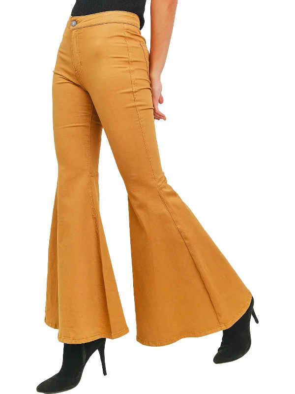 Womens High Rise Bell Bottom Flare Jeans Chic Double Waistband Jeans