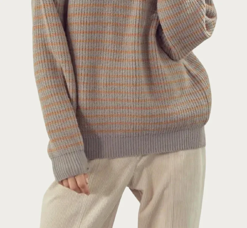 Ribbed Half-Zip Sweater In Grey Taupe Combo Boxy Sweater Fitted Sweater A-Line