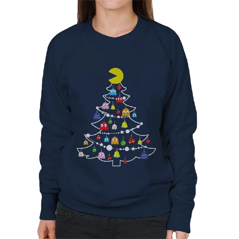 Pac-Man Christmas Tree Baubles Women's Sweatshirt Hoodie with V-Neck Classic Versatile