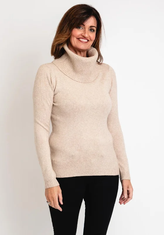 Serafina Collection Light Weight Roll Neck Sweater, Beige Iron Safe Non-Iron Wrinkle Free