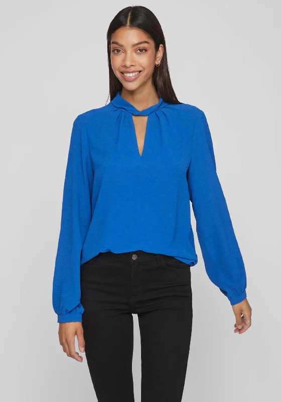 Vila Rashil High Neck with Cut-Out Detail Blouse, Lapis Blue Loose Fit Blouse