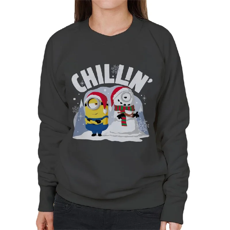 Minions Christmas Snowman Chillin Women's Sweatshirt Hoodie with Batwing Sleeves Loose Dramatic