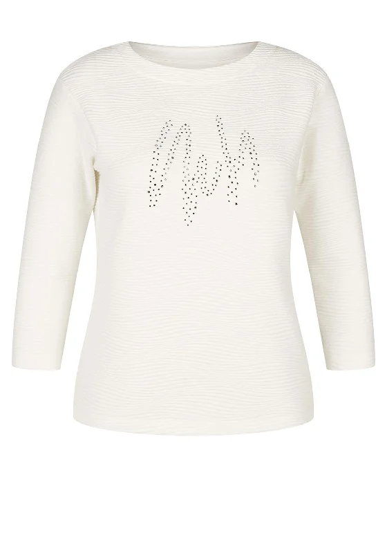 Rabe Rhinestone Detail Ribbed Sweater, Off-White Hooded Sweater Collared Sweater Shawl Collar