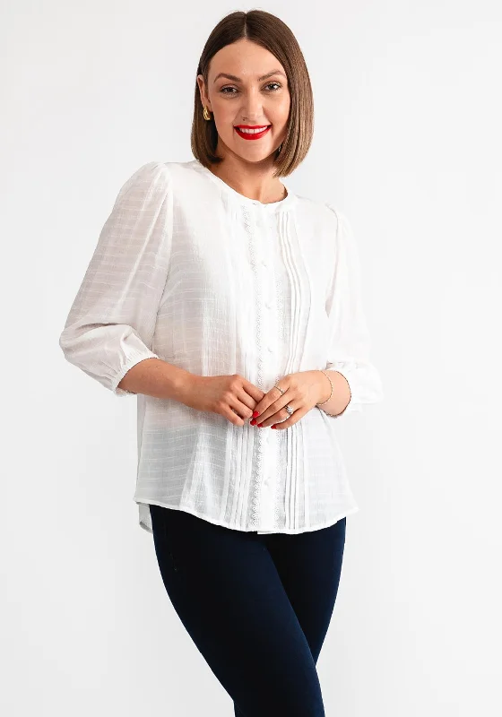 Freequent Shu Lace Trim Blouse, Off White Satin Long Blouse