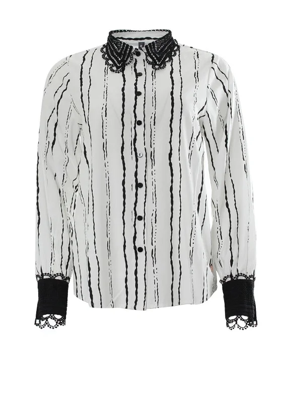 Rant and Rave Jill Monochrome Blouse, White and Black Classic Striped Blouse