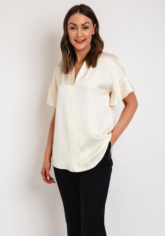 Camelot V-Neck Satin Touch Blouse, Cream Office-Ready Blouse