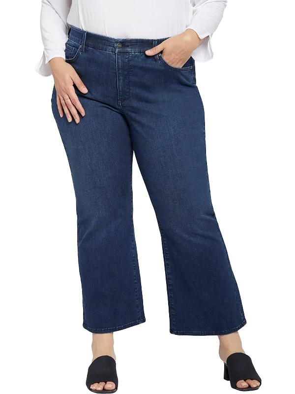 Plus Womens Relaxed Fit Dark Wash Flare Jeans Trendy Wide-Leg High-Waist Denim