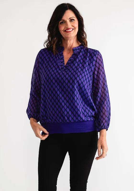 Kate and Pippa Bella Printed Blouse, Purple Textured Cotton Blouse