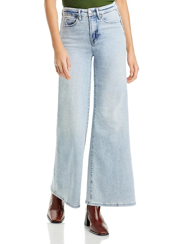 Womens High Rise Light Wash Wide Leg Jeans Classic Button Fly Jeans