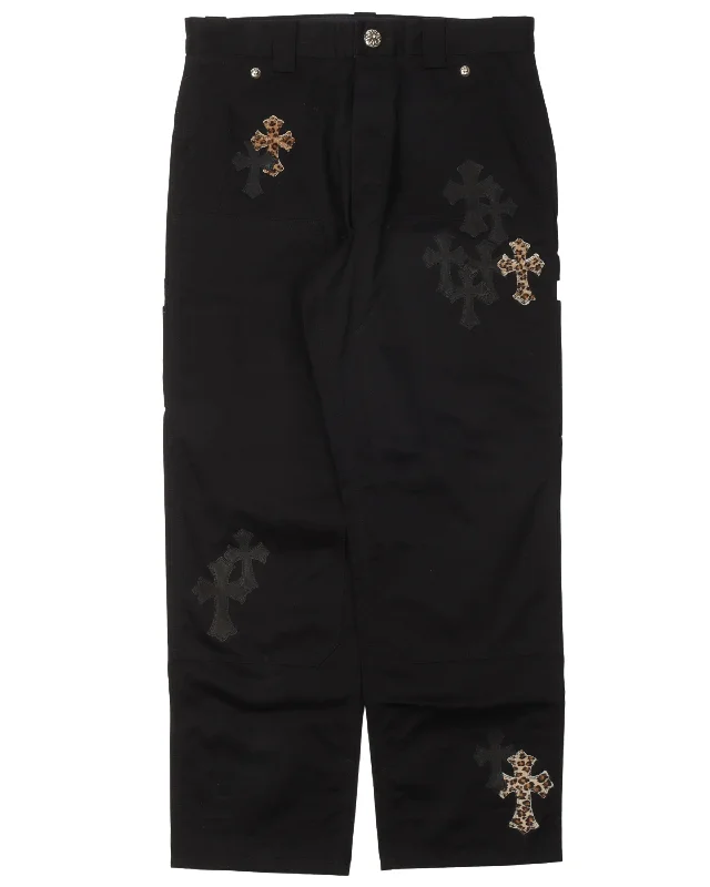 Cheetah Cross Patch Double Knee Pants Comfy Cargo Trousers