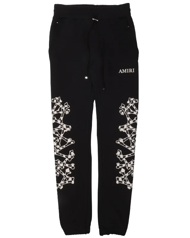 Checkered Bones Sweat Pant Comfortable Denim Pants