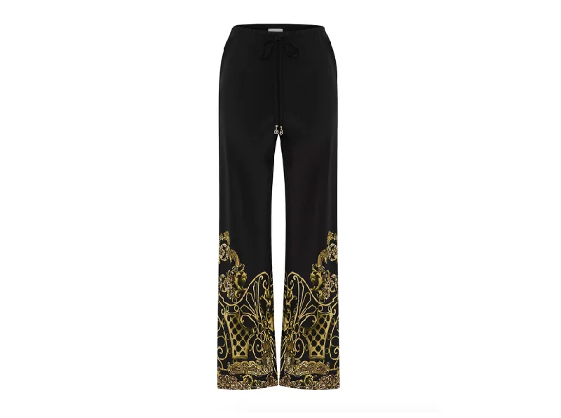 Camilla Shadows of Armada Silk Drawstring Pants Sleek Black Pants