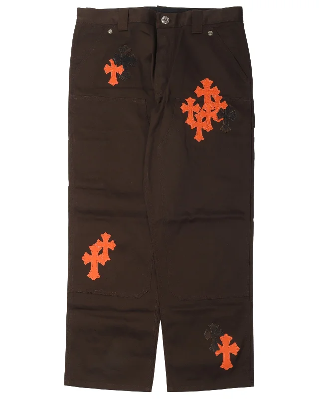 Double Knee Cross Patch Pants Formal Linen Trousers