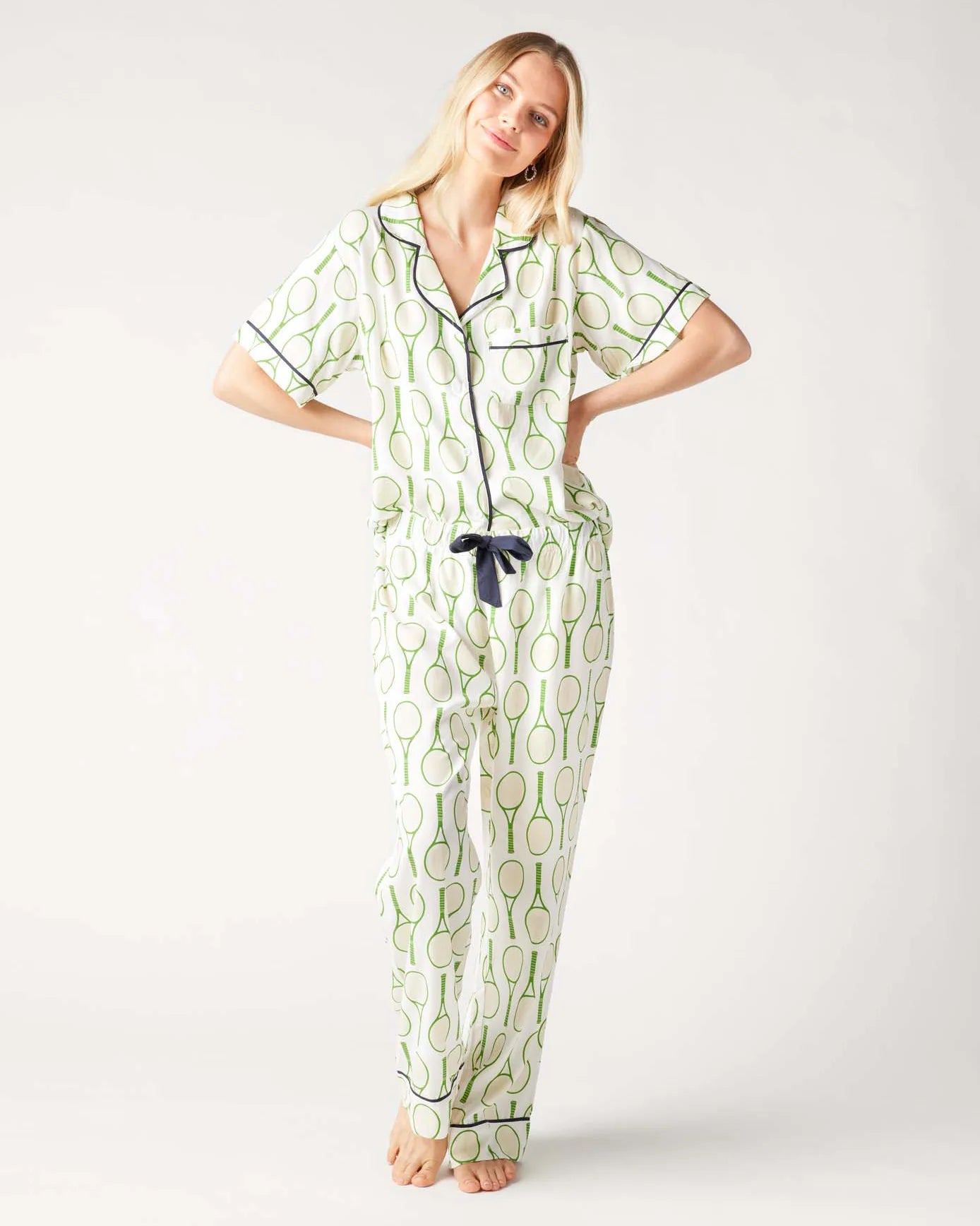 Ladies Katie Kime Tennis Time Pajama Pants Set (Green) Casual Wide Pants