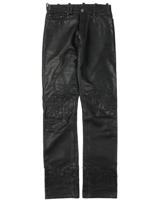 Leather Cross Leather Fleur Knee Pants Classic Flared Pants