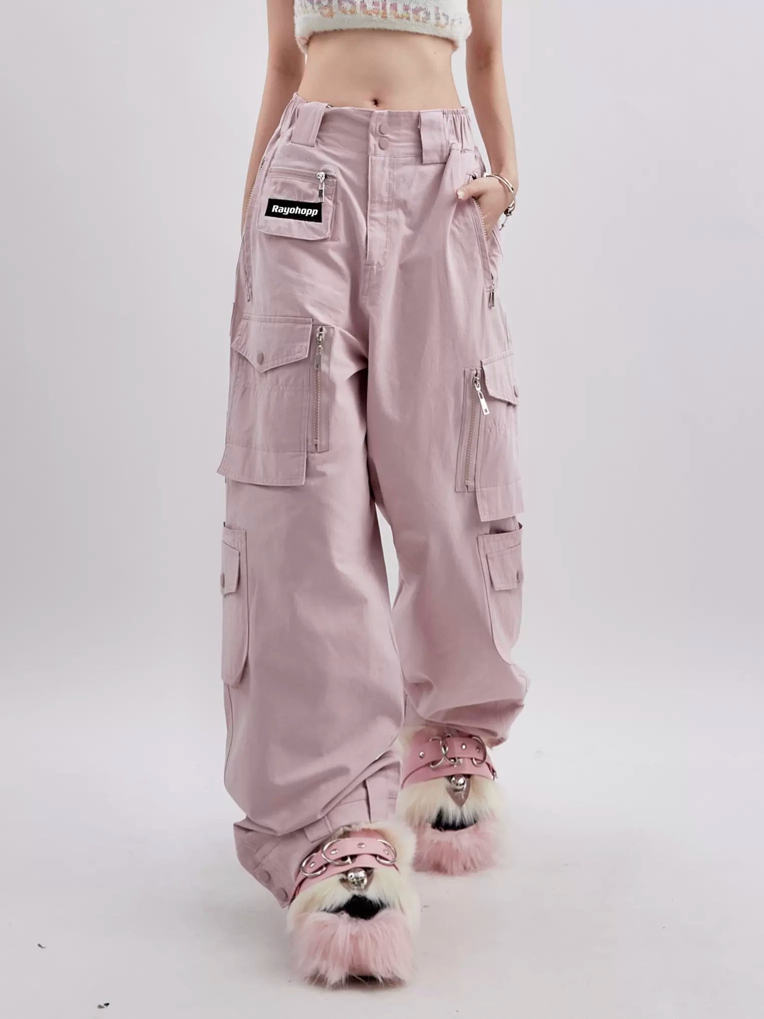 Pocket Decoration Wide Casual Pants Relaxed Fit Trousers