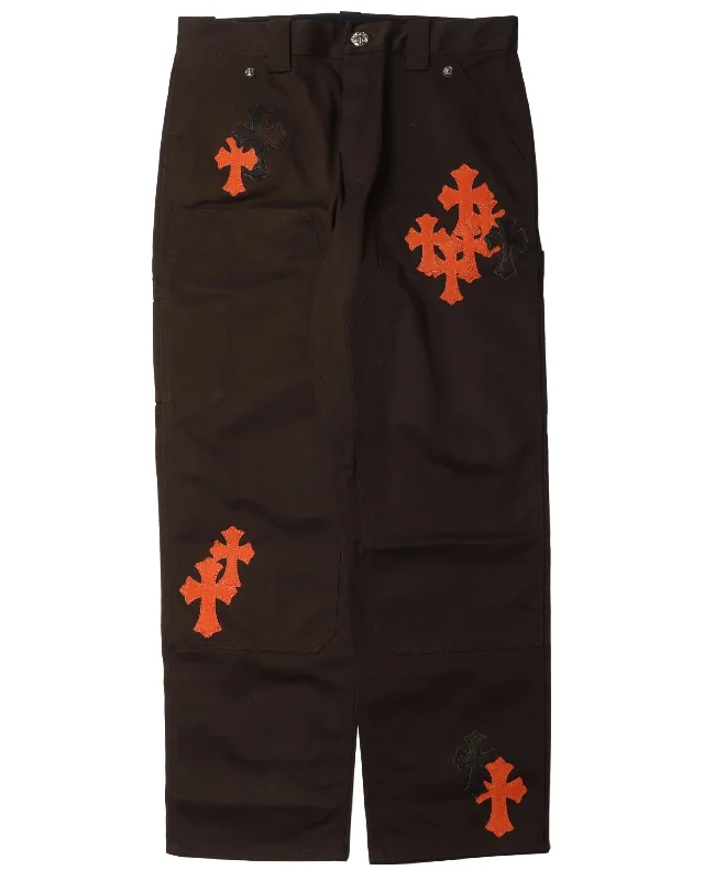 Double Knee Cross Patch Pants Comfortable Fleece Pants