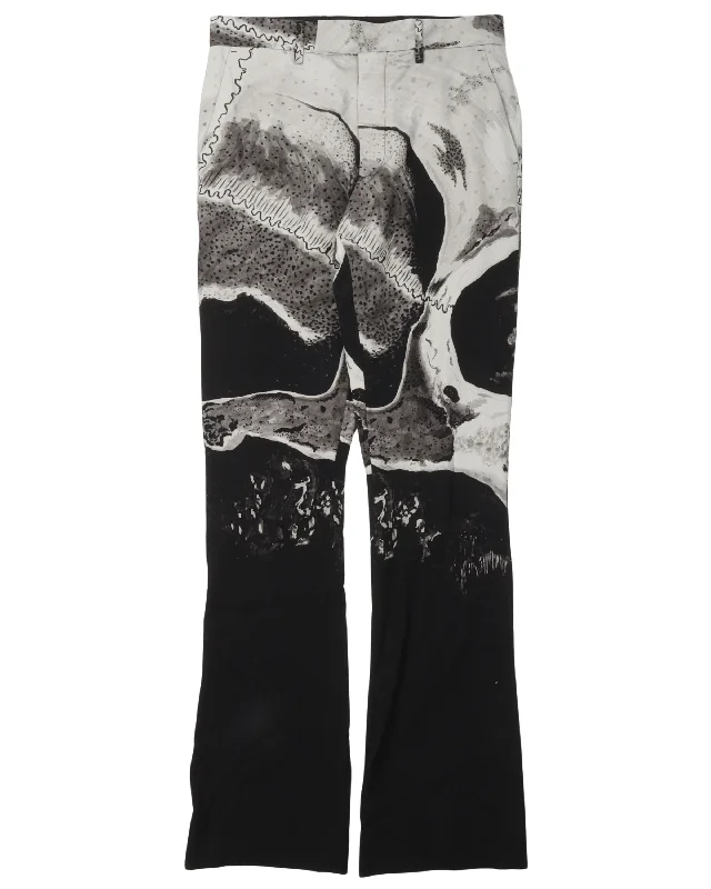 Wes Lang Big Skull Flared Pant Trendy Wide-Leg Pants