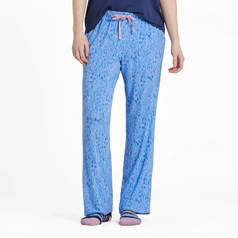 Life is Good Women's Wildflower Sketch Lightweight Sleep Pants, Cornflower Blue Comfortable Jogging Pants