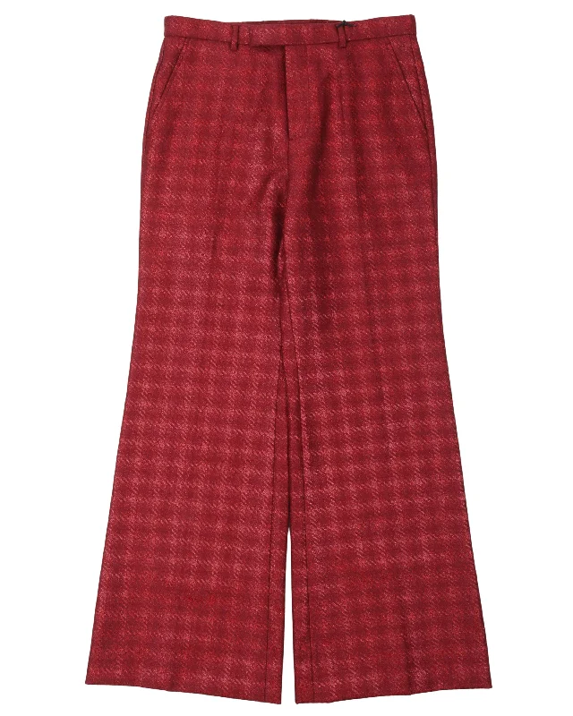 Checkered Flared Pants High-Waist Trousers